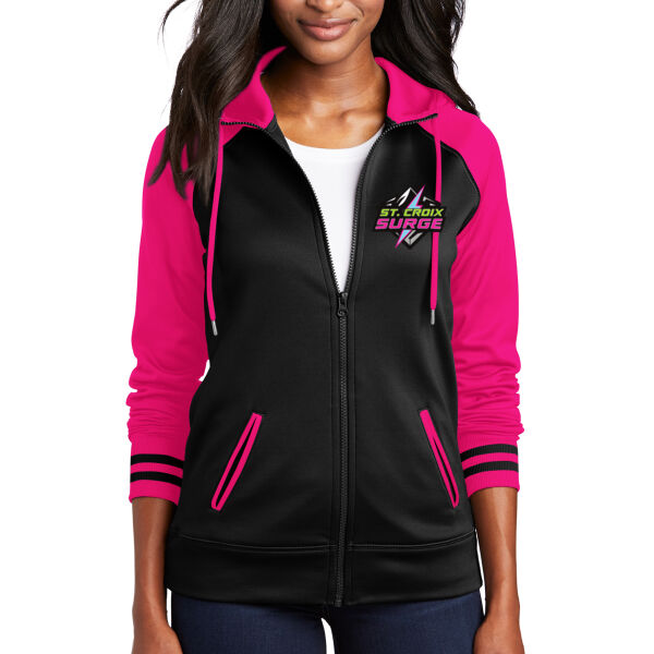Sport-Tek Women's Sport Wick Varsity Fleece Full Zip Hooded Jacket - Embroidered Logo Thumbnail